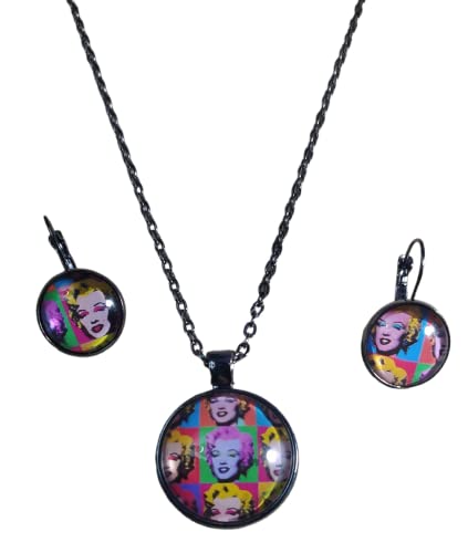 metallo Parure Marilyn Monroe Pop Art WarholSet Orecchini Collana con Ciondolo Cabochon, Idea Originale per Regalo Natale, Fatto a Mano, Gioielli Donna
