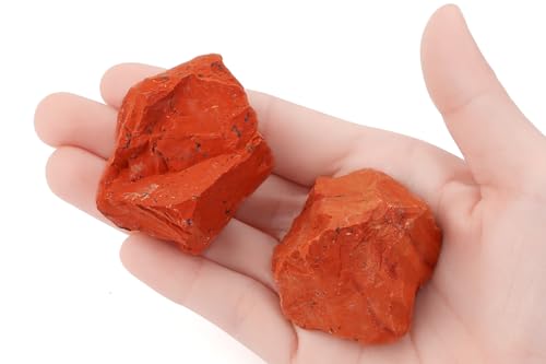Image of 2Pcs Red Jasper 1.8-2.2 inch Large Healing Crystals Stones Natural Raw Rock Rough Crystals Rocks Red Jasper Stone for Wrapping Decoration Cabbing Wicca Reiki Wire DIY Polishing Gifts