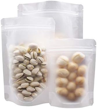 50 Pack Matte Frosted Clear Zipper Food Bags, Stand Up Pouch Bag Resealable Stand Up Candy Bags, Snack Food Tea Packing Dried Fruit Pouches (5.5″x7.8″)