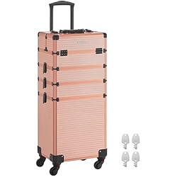 Maletin Maquillaje Prieto SONGMICS Maleta de Maquillaje, Maletín para Cosméticos 4 en 1, Gran Capacidad, Maletín de Peluquería, 34 x 24 x 79,3 cm, con Cerradura, Ruedas 360°, para Viaje, Manicura, Champán Dorado JHZ015A01