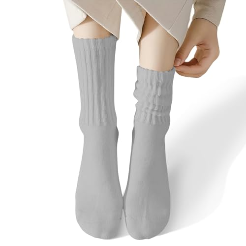 Image of COUVER Womens Scrunched Slouch Socks Soft Cotton Breathable Retro Crew or Knee High, Multiple Colors