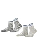 ESPRIT Damen Wide Stripes 2-Pack Socken Nachhaltige Baumwolle Blau Grau weitere Farben verstärkte Damensocken mit Muster atmungsaktiv gestreift bunt dünn im Multipack 2 Paar