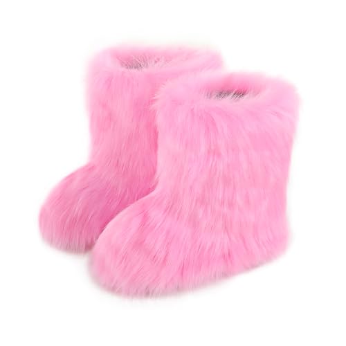 Women's Faux Fur Boots Furry Snow Boots Fuzzy Winter Shoes Fluffy Mid-Calf Flat Boots