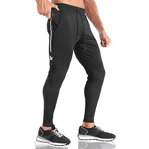 Brokig Mens Lightweight Gym Jogger Pants,Men's Athletic Fit Workout Sweatpants With Zip Pocket,Stretch Running Pants For Men (Medium, Black) #TOP23