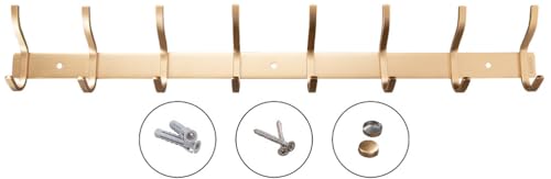 ESKASI Garderobenleiste 59cm mit 8 Haken, Wandmontage-Set inkl. Fischer Dübel, Kleiderhaken Halterung rostfreier Edelstahl, Hakenleiste für Eingang, Flur, Bad, Küche (Gold, 8 Haken)