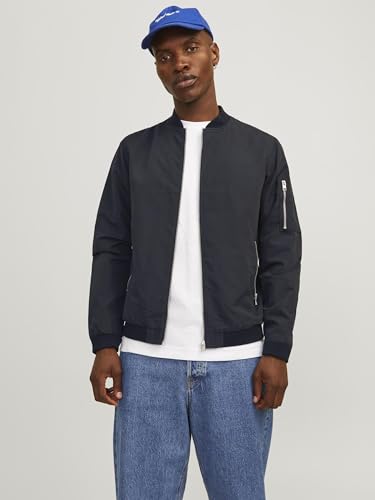 Jack & Jones Uomo Giacca Bomber Leggera Giacca College Basic Blouson Giacca Di Transizione Elasticizzata Senza Cappuccio Jjerush., Colore:Nero, Dimensione Giacca:M - 2