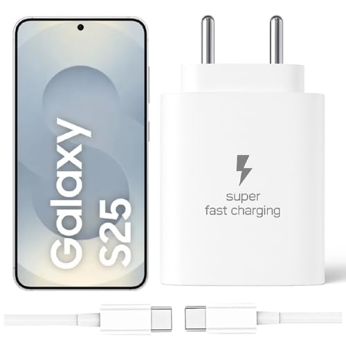 Image of 25W Type-C Charger with Cable Compatible with Samsung-Galaxy S25 5g | Super Fast Charger Adapter for S23 /S24 /S25 /S21Fe /A14 /M17 /M06 /M07 /M05 /F05 /F15 /F06 /M36 /A55 / F17 /A16 /M16 /A56 /A36 /A35 /A34 /A26, White