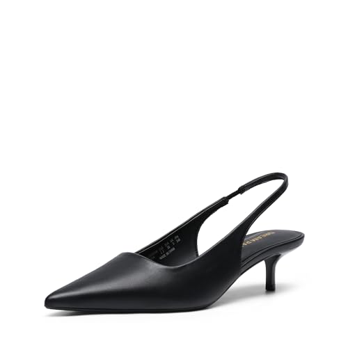 DREAM PAIRS Women's Kitten Heels Slingback Low Closed Toe Comfortable Pumps Pointed Toe Wedding Party Elegant Dress Shoes,Size 8,Black-Pu,SDPU25093W