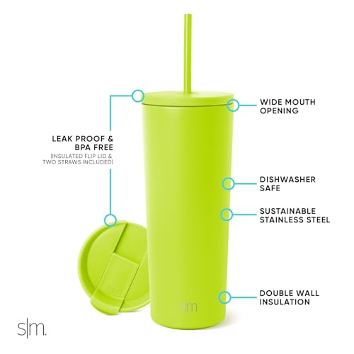 Image of Simple Modern Insulated Tumbler with Lid and Straw | Iced Coffee Cup Reusable Stainless Steel Water Bottle Travel Mug | Gifts for Women Men Her Him | Classic Collection | 24oz | Green Apple