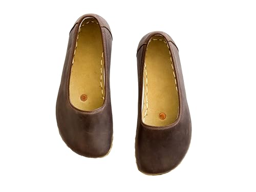 Grounding Shoes for Women, Barefoot Leather Shoe with Copper Rivet, Wide Toe Box, Minimalistic Shoes, Gifts for Him | Bitter Brown (Women 8.5 US)