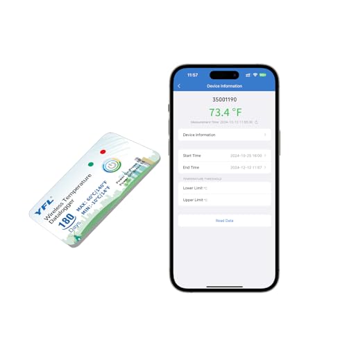 YFL Wireless Temperature Data Logger Reusable Temperature Sensor USB-Free Thermometer Recorder High Accuracy Thermometer with PDF Reports 180 Days Room Temperature Monitor Indoor Outdoor-1 Pack