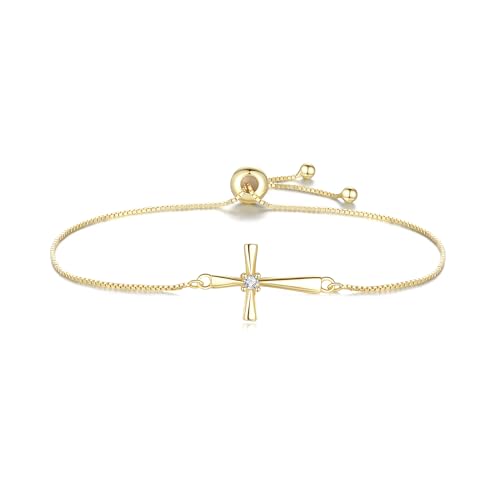 GAVU Slider Clasp 925 Sterling Silver Zirconia Cross Bracelet for Women, Dainty Sterling Silver Bracelet for Women