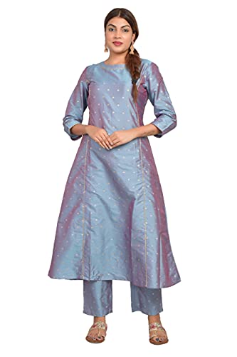 Image of Riara Art Silk Women Long Anarkali Kurti with Pant Polka Dot A-line Ladies Ethnic Wear Dress