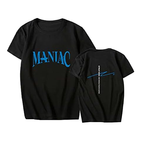 Flyself Unisex Kpop Stray Kids MANIAC Cotton T-Shirts Summer Short Sleeve Cotton Casual Loose Blouse Tops for Women Teen Girls Black Cover