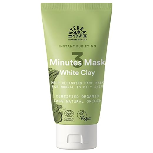 Urtekram Mascarilla Facial para Pieles Normales a Grasas - 3 Minutos - Purificante Instantáneo con Arcilla Blanca, Todo Natural, Vegano y Orgánico, 75ml