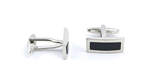 Par de Mancuernillas Clásicas para Hombre con Ágata Negra y Plata miniatura 1
