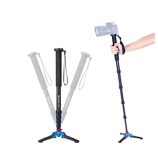 Moman Monopod Tripod with Feet for Camera DSLR Camcorder DV, Lightweight Portable Aluminum Alloy Unipod Alpenstock, Tripod Base Included, 5 Sections up to 65 inch