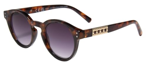 Image of I-Sential Reading Sunglasses Round Frame Case & Cloth Demi Brown Frame Side Decor Gradient Lens Women Ladies UV Protection Tinted Sun Readers Glasses 2.5 | EW633