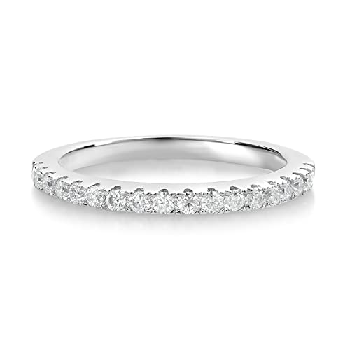 Gem Stone King Stackable White Moissanites Half Eternity Wedding Band Ring For Women | 925 Sterling Silver | 0.30 Cttw | Available in Size 5,6,7,8,9 | Fine Jewelry Gifts for Her Mom Women Wife3