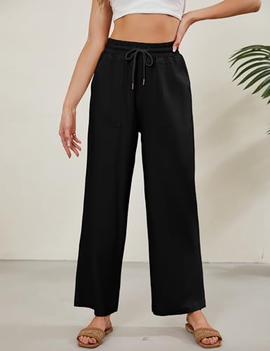 Tanming Womens Linen Pants Summer Casual Drawstring High Waisted Cotton Pants Beach Pants with Pockets2
