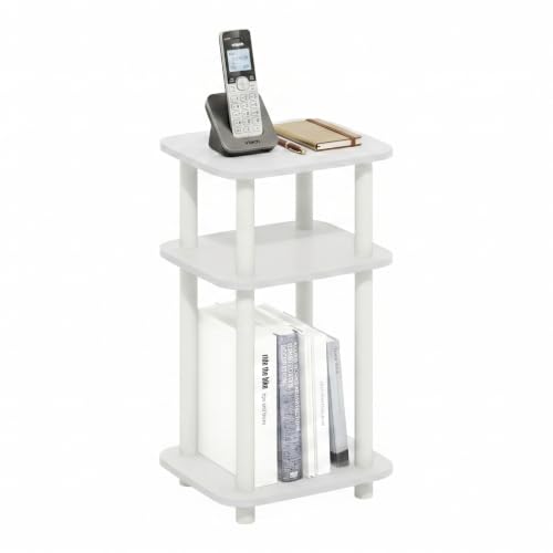 Image of Furinno JUST 3-Tier Telephone Table, Turn-N-Tube Toolless Side Table with Open Shelf, Round Curve Corner Night Stand, Bedside Table, for Living Room, Bedroom, White