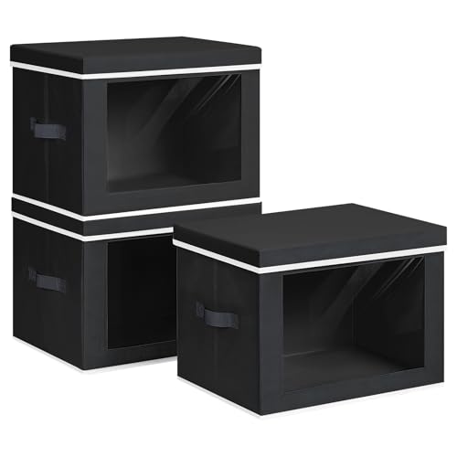 Homsorout Storage Bins with Lids, 3 Pack Large Storage Cubes with Window, Closet Bins with Lids...