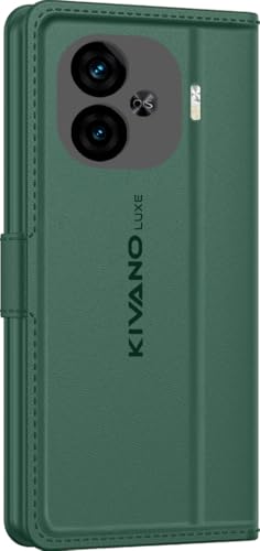 Image of KIVANO LUXE Compatible for iQOO Neo 10R 5G Luxury Handmade Leather Magnetic Flip Folio Case | Card Holder & Kickstand | Slim Protective Cover | Unisex - Green