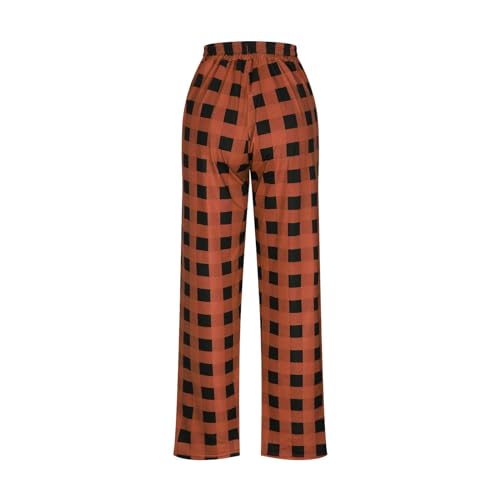 Mens Pajama Pants Elastic High Waisted Plaid Pants Wide Leg Straight Lounge Trousers Pants Pjs Bottoms with Pockets3