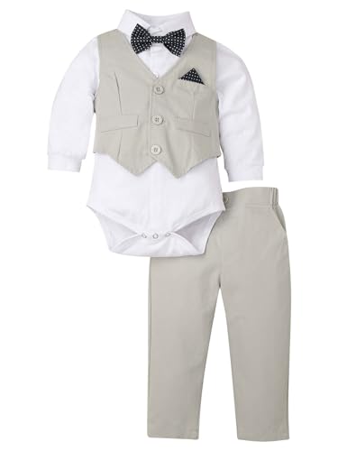 Fldy Baby Jungen Outfit Festlich Gentleman Langarm Hemdbody Fliege Weste...