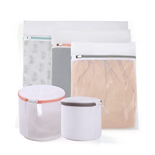 CHAOFANXI 5 Pièces Sacs à Linge en Maille, Sacs de Lavage pour Machine à Laver, Réutilisables et Durables pour Bonneterie, Chemisier, Sous-vêtements, Soutien-Gorge(1XL+1L+1M+2Bras) Cover