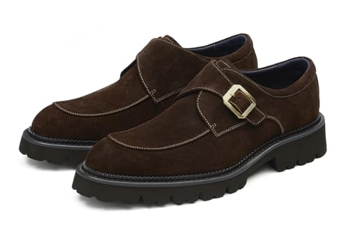 Santimon Men's Suede Monk Strap Loafers Dress Casual Shoes - Single-Monk Buckle Mocassins with Lug Sole, Cushioned Insole for Business,Work,Wedding Church & Travel