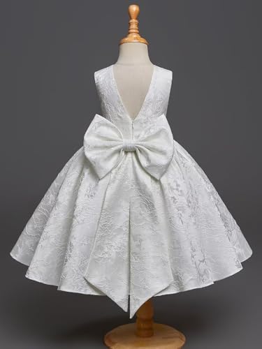 Flower Girl Dress for Wedding Kids Sleeveless Jacquard Satin Short Princess Pageant Bowknot Prom Party Ball Gowns4
