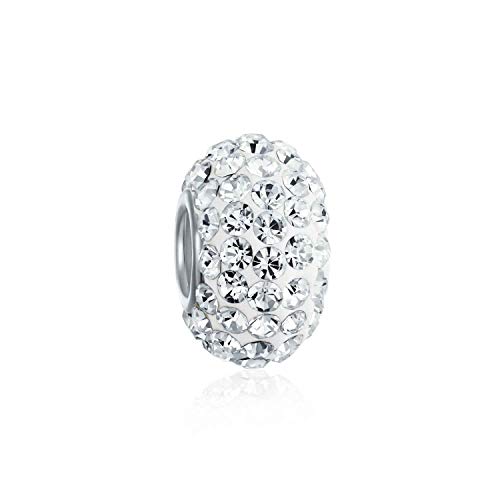 Solid Spacer White Crystal Bead Charm For Women For Teen Core .925 Sterling Silver Fits European Bracelet
