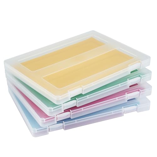 Image of 4 Pack A4 Paper Storage Box, 8.5 x 11 Project Case for US letter, Thick Scrapbook Storage Box Craft Storage Box Art Supplies Storage and Organization, Board Game Storage and Organizers