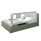 COSTWAY Bed Rail, Height Adjustable Toddler Protection Guard with Storage Pocket and Double Safety Lock, Vertical Lifting Anti-Fall Beds Mesh Guardrail for Toddlers Kids (Grey, 196cm)