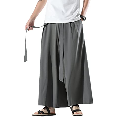 Seidarise Pantalon sarouel japonais en lin pour homme Coupe large Style hip-hop, Gris (75), Taille M