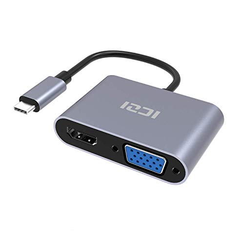 USB C to HDMI VGA Hub, ICZI Thunderbolt 3 Aluminum 4K Uhd Dual Output Adapter Compatible with Apple MacBook Pro 2018, Google Chromebook, Dell XPS, Samsung Galaxy S10/S9
