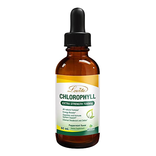 Lovita Liquid Chlorophyll 7200mg, All Natural Formula of Chlorophyll Liquid Drops with Copper for Digestion, Immune System Support, Internal Deodorant & Deoxidant, 2 Fl Oz