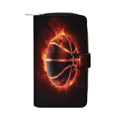 Womens Wallets Leather Ladies Wallet Large Basketball in Fire Printed Long Travel Clutch Wallet for Women