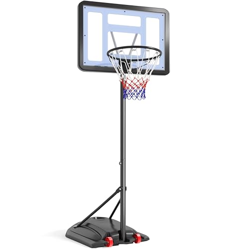 Topeakmart Youth Portable Basketball Hoop System Stand 7.2-9.2 ft Height-Adjustable for Indoor Outdoor w/ 2 Wheels, Fillable Base & 32in Backboard