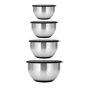 Berghoff Essentials 18/10 Stainless Steel 8Pc Mixing Bowls Anti-skid Base PVC Lid Leftovers Food Storage Containers