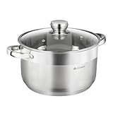 Daniks Standard Stainless Steel Stock Pot with Glass Lid – Induction 7 Quart, Dishwasher Safe, Measuring Scale, For Soup, Pasta, Stew, Silver