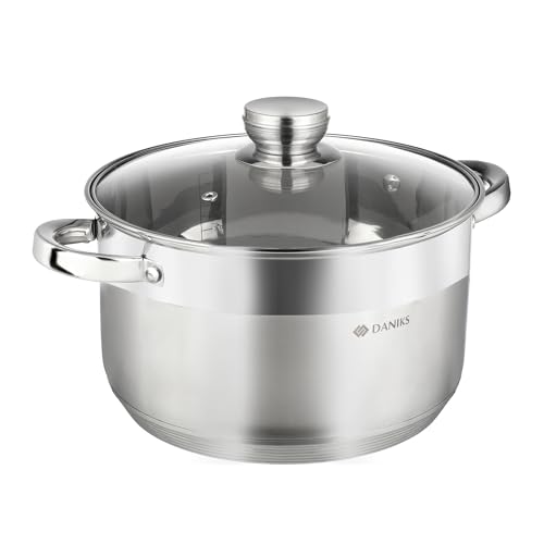 Daniks Standard Stainless Steel Stock Pot with Glass Lid – Induction 7 Quart, Dishwasher Safe, Measuring Scale, For Soup, Pasta, Stew, Silver   Daniks Standard Stainless Steel Stock Pot with Glass Lid – Induction 7 Quart, Dishwasher Safe, Measuring Scale, For Soup, Pasta, Stew, Silver