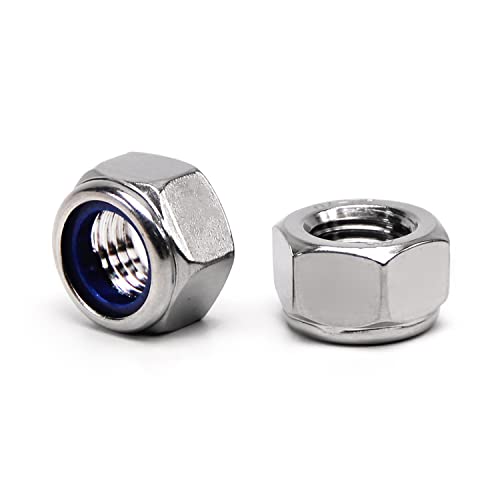 Yinpecly M20 x 2.5mm Nylon Insert Hex Lock Nuts for Machinery Shipbuilding, 304 Stainless Steel, No Surface Treatment, Silver Tone 2Pcs