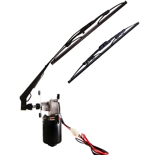 Image of 12V Universal Electric Wiper Motor, ATV Tricycle UTV Windshield Wipers Kit Compatible with Polaris Ranger Golf Cart Windshield Wiper Kit, 90 Degree Motor, 15.7 /17.7 in Arm /Blade