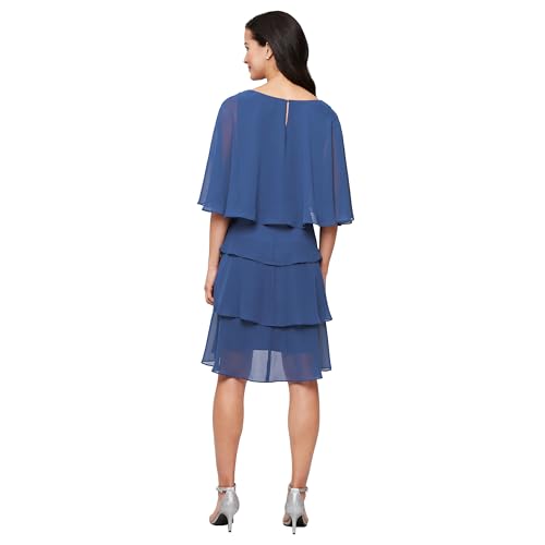 Image of S.L. Fashions Women's Tiered Chiffon Cocktail Party Dress with Attached Cape & Beaded Shoulders (Petite and Regular Sizes)