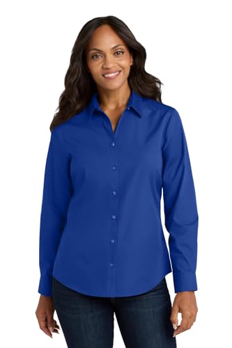 Port Authority Women's Long Sleeve Carefree Poplin Button-Down Shirt True Royal