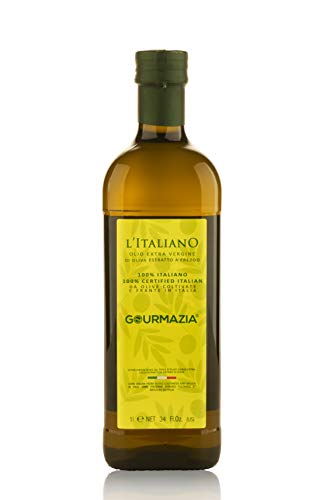 Gourmazia Pure Italian Extra Virgin Olive Oil, First Cold Pressed, Organic Olive Oil Extra Virgin, Perfect for Marinades, Vinaigrette, & Cooking, Anti Drip Bottle, 34 Fl Oz
