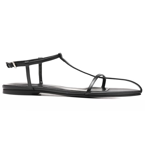 Black Flat Sandals for Women Adjustable Metallic Buckle Ankle Strap Slide Sandals Comfortable Pointed Open Toe Slip on Sandal4