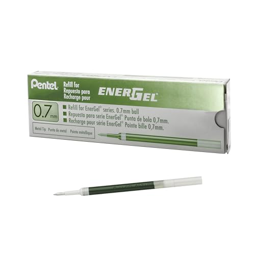 Encre Energel vert clair Pentel LR7 à séchage instantané pour rollers BL77 BL407 - Lot de 12